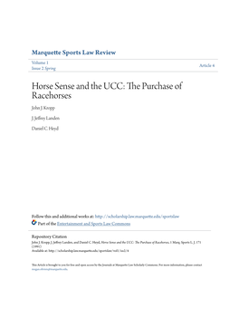 Horse Sense and the UCC: the Purchase of Racehorses John J