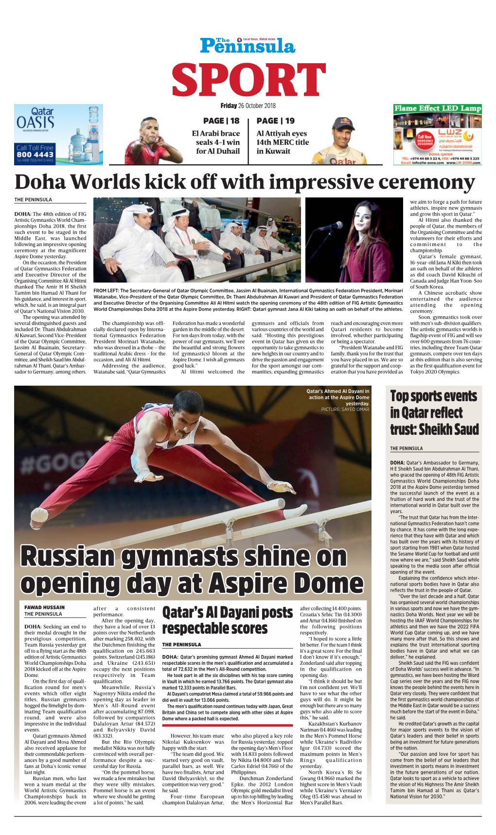 Russian Gymnasts Shine on Opening Day at Aspire Dome