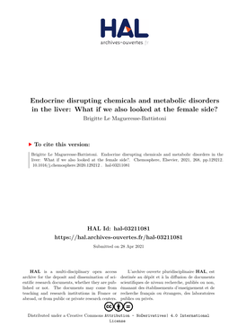 Endocrine Disrupting Chemicals and Metabolic Disorders in the Liver: What If We Also Looked at the Female Side? Brigitte Le Magueresse-Battistoni