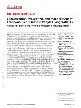 Characteristics, Prevention, and Management of Cardiovascular Disease in People Living with HIV: a Scientific Statement From