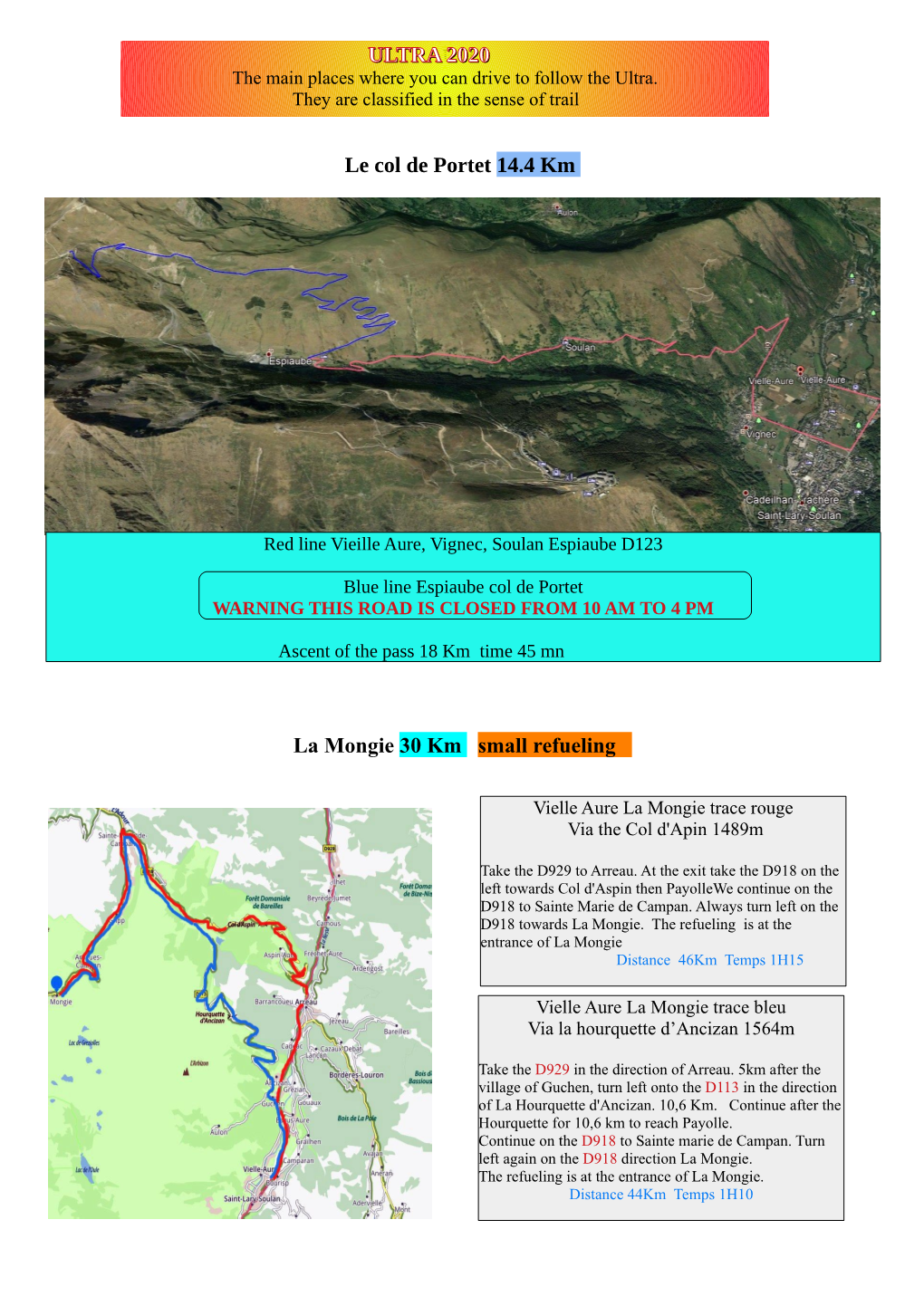 Le Col De Portet 14.4 Km La Mongie 30 Km Small Refueling ULTRA 2020