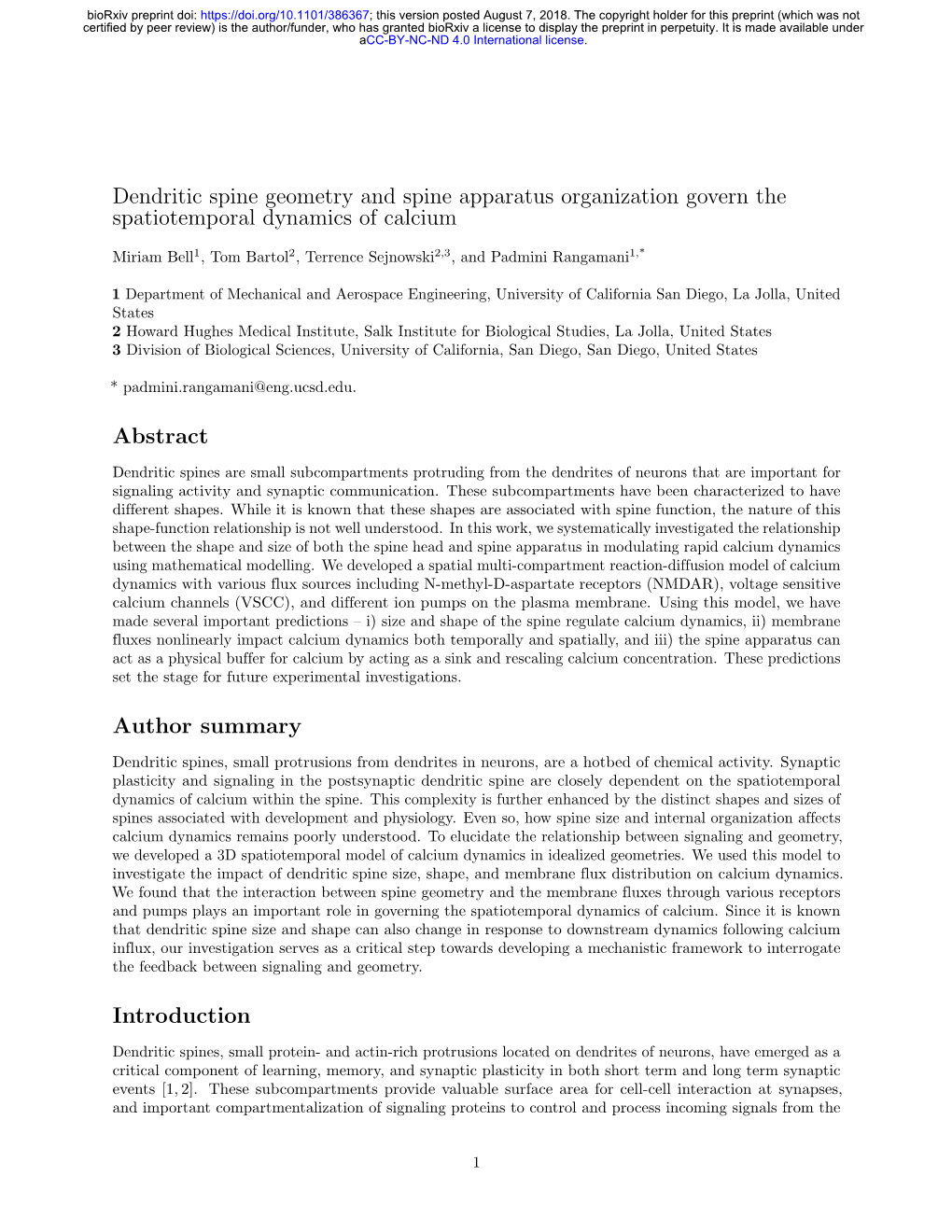 Dendritic Spine Geometry and Spine Apparatus Organization Govern the Spatiotemporal Dynamics of Calcium