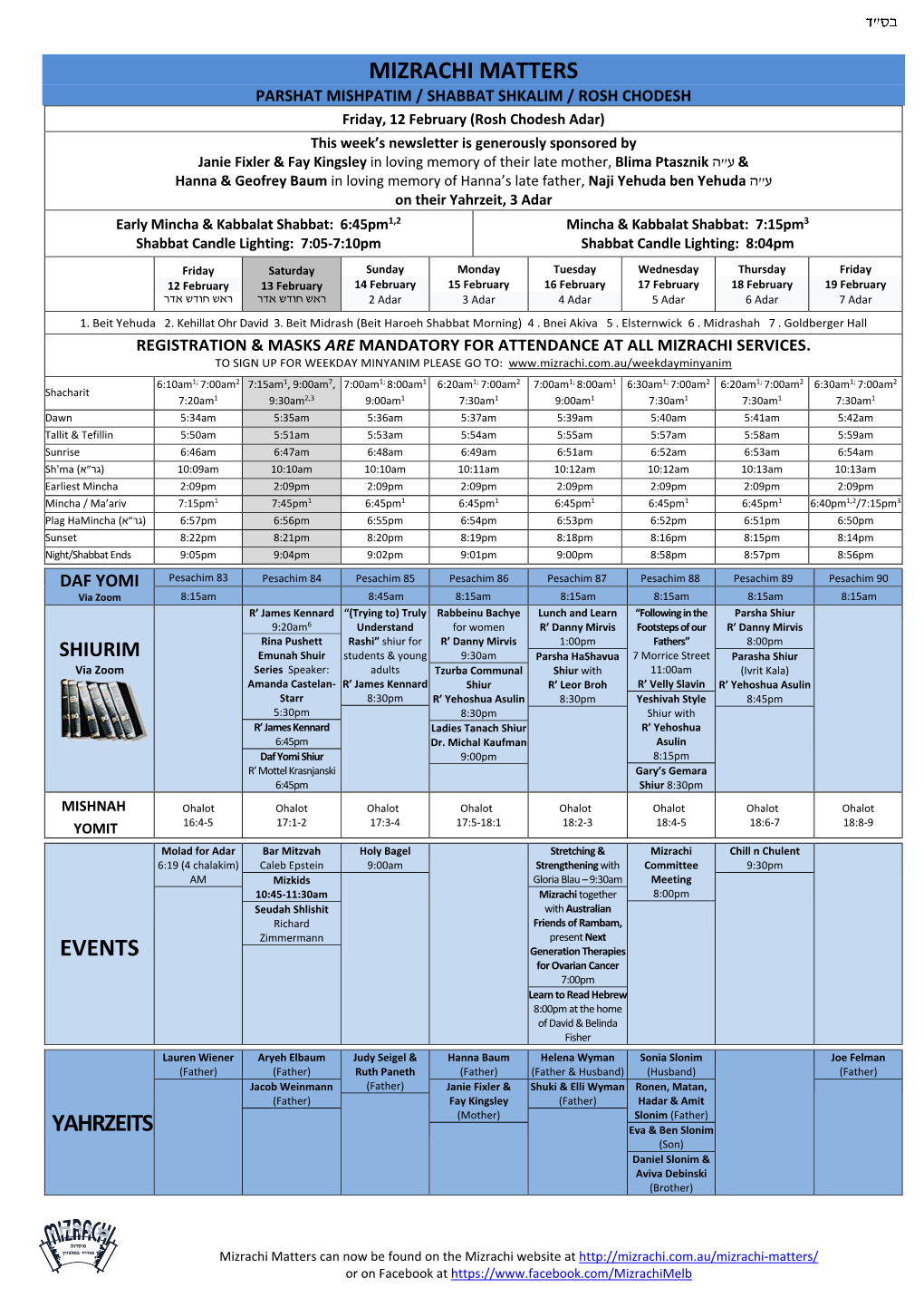 Mizrachi Matters Events Yahrzeits