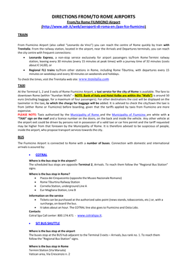 DIRECTIONS FROM/TO ROME AIRPORTS From/To Rome FIUMICINO Airport