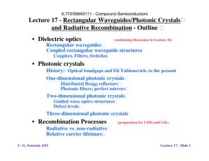 Lecture 17 - Rectangular Waveguides/Photonic Crystals� and Radiative Recombination -Outline�