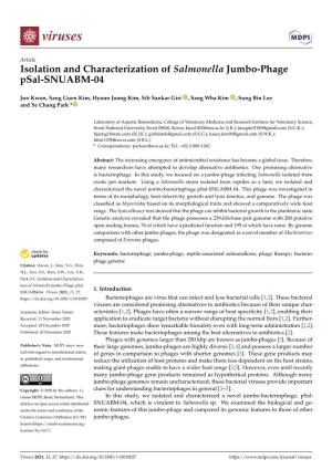 Isolation and Characterization of Salmonella Jumbo-Phage Psal-SNUABM-04