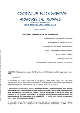 Comuni Di Villaurbana- Mogorella, Ruinas Provincia Di Oristano Ufficio Segreteria Comunale