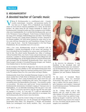 B. KRISHNAMOORTHY a Devoted Teacher of Carnatic Music V