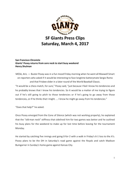 SF Giants Press Clips Saturday, March 4, 2017