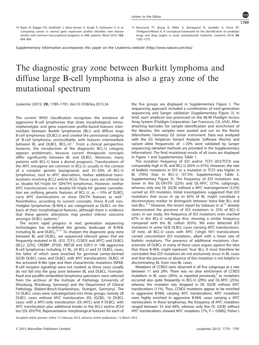 The Diagnostic Gray Zone Between Burkitt Lymphoma and Diffuse Large B-Cell Lymphoma Is Also a Gray Zone of the Mutational Spectrum