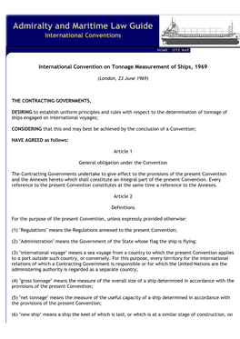 International Convention on Tonnage Measurement of Ships, 1969