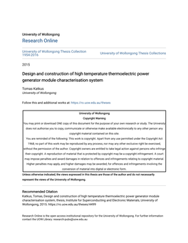 Design and Construction of High Temperature Thermoelectric Power Generator Module Characterisation System