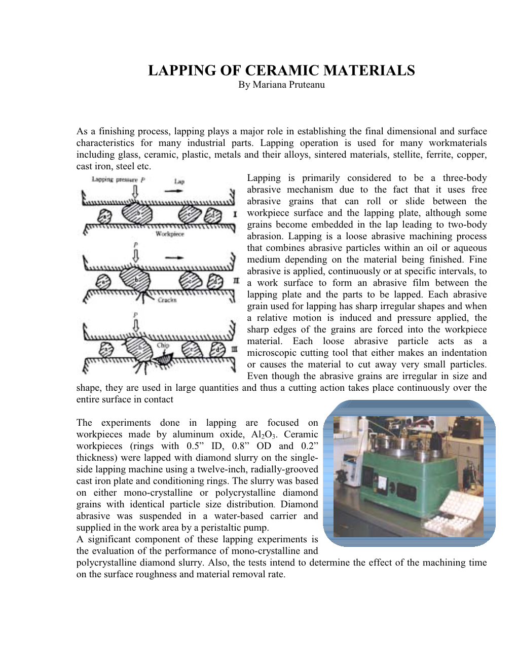 LAPPING of CERAMIC MATERIALS by Mariana Pruteanu