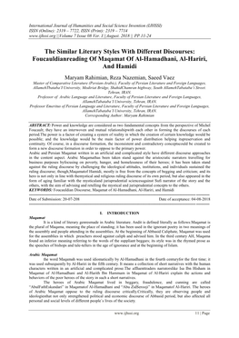 Foucauldianreading of Maqamat of Al-Hamadhani, Al-Hariri, and Hamidi