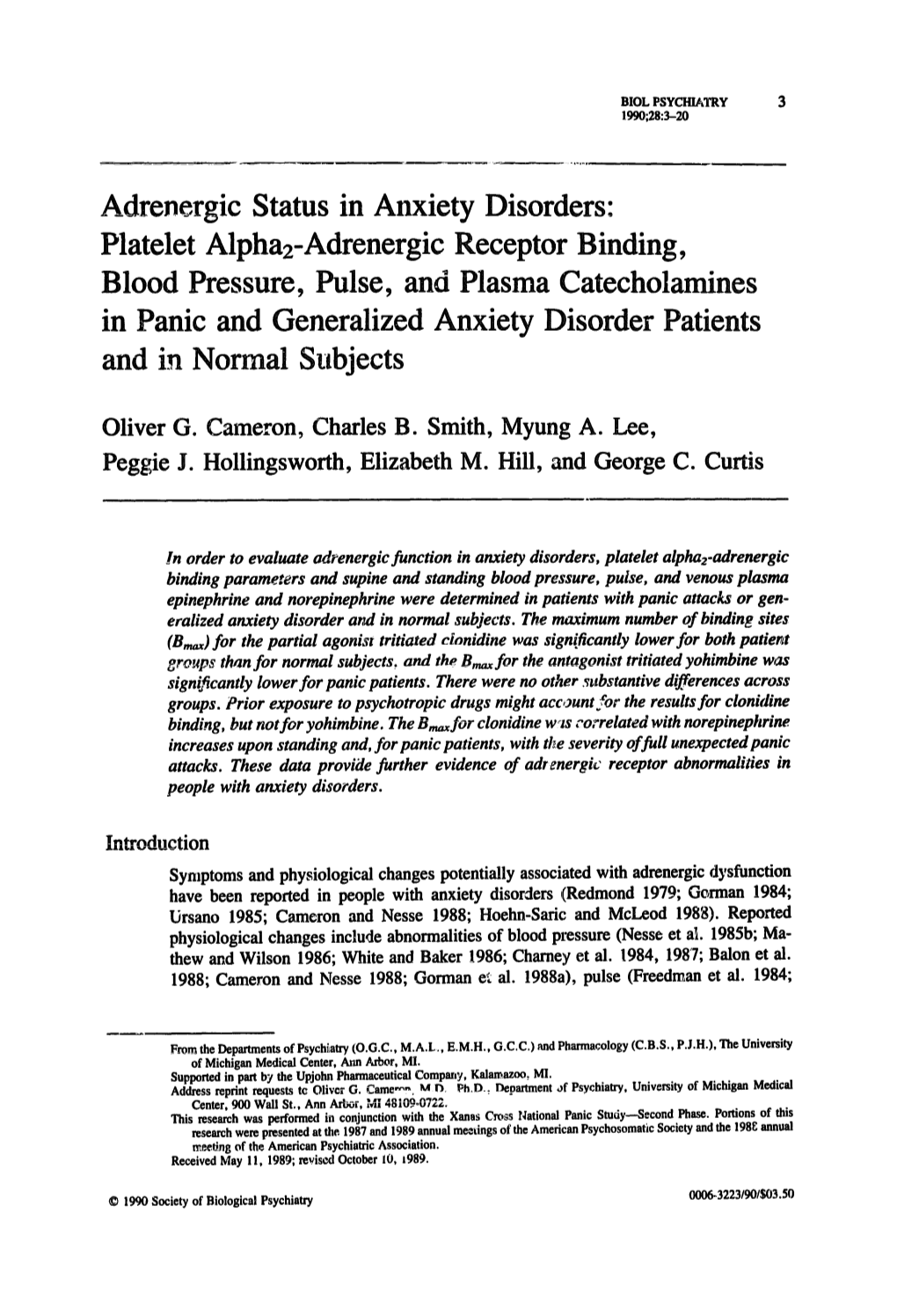 Adrenergic Status in Anxiety Disorders