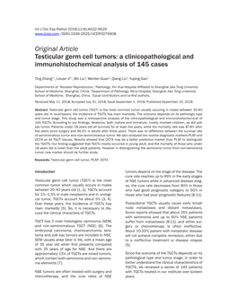 Original Article Testicular Germ Cell Tumors: a Clinicopathological and Immunohistochemical Analysis of 145 Cases