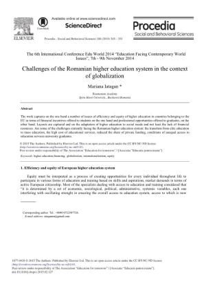 Challenges of the Romanian Higher Education System in the Context of Globalization