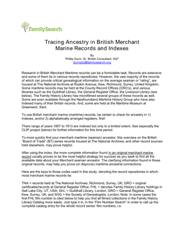 Tracing Ancestry in British Merchant Marine Records and Indexes by Phillip Dunn, Sr