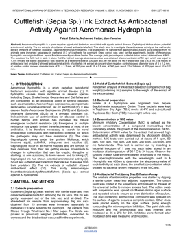 Cuttlefish (Sepia Sp.) Ink Extract As Antibacterial Activity Against Aeromonas Hydrophila