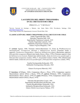 Las Especies Del Orden Trigonioida En El Cretácico De Chile