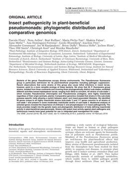 Insect Pathogenicity in Plant-Beneficial Pseudomonads: Phylogenetic Distribution and Comparative Genomics