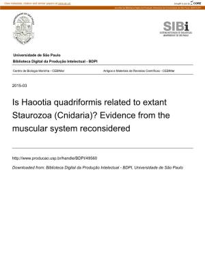 Is Haootia Quadriformis Related to Extant Staurozoa (Cnidaria)? Evidence from the Muscular System Reconsidered