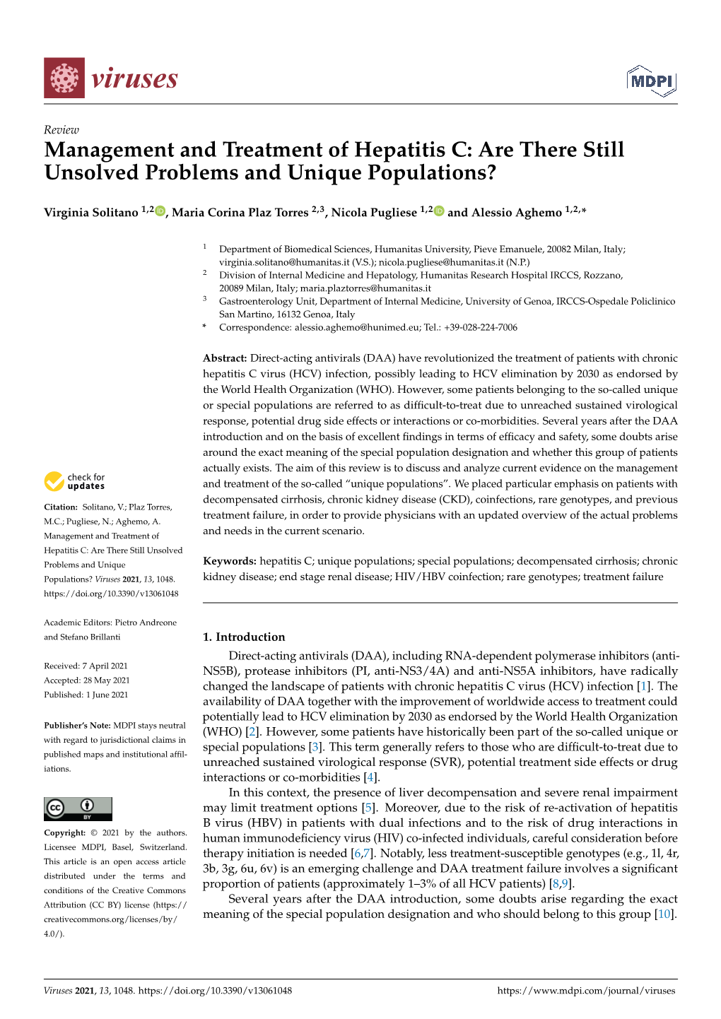 Management and Treatment of Hepatitis C: Are There Still Unsolved Problems and Unique Populations?