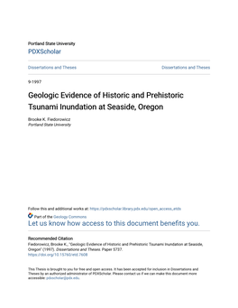 Geologic Evidence of Historic and Prehistoric Tsunami Inundation at Seaside, Oregon