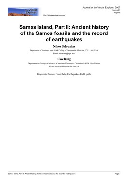 Ancient History of the Samos Fossils and the Record of Earthquakes