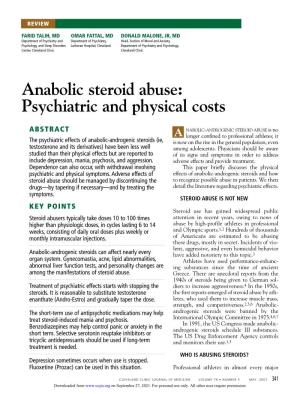 Anabolic Steroid Abuse: Psychiatric and Physical Costs