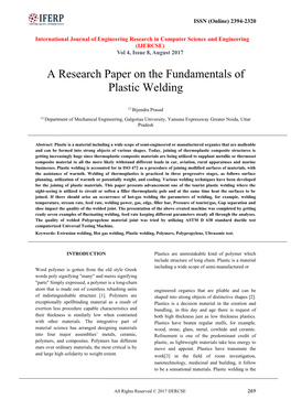A Research Paper on the Fundamentals of Plastic Welding