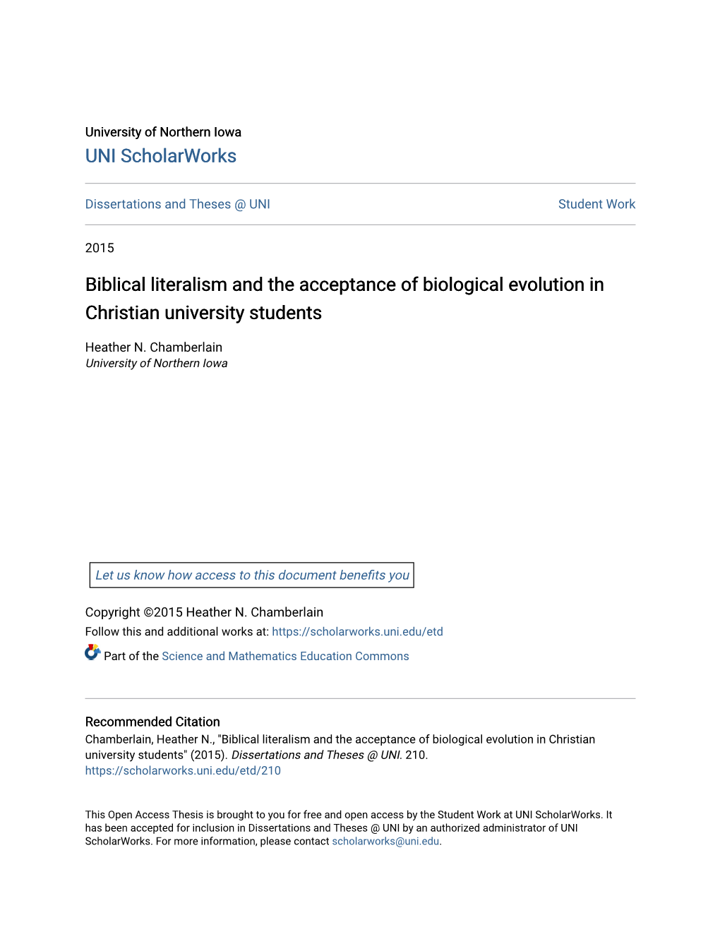 Biblical Literalism and the Acceptance of Biological Evolution in Christian University Students