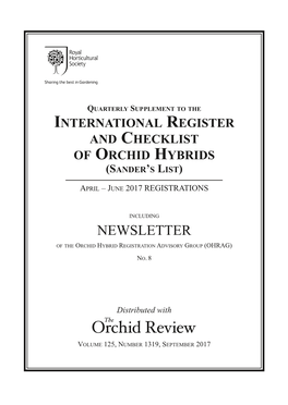 International Register and Checklist of Orchid Hybrids (Sander’S List)