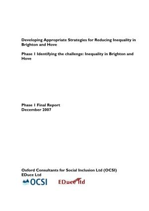 Developing Appropriate Strategies for Reducing Inequality in Brighton and Hove
