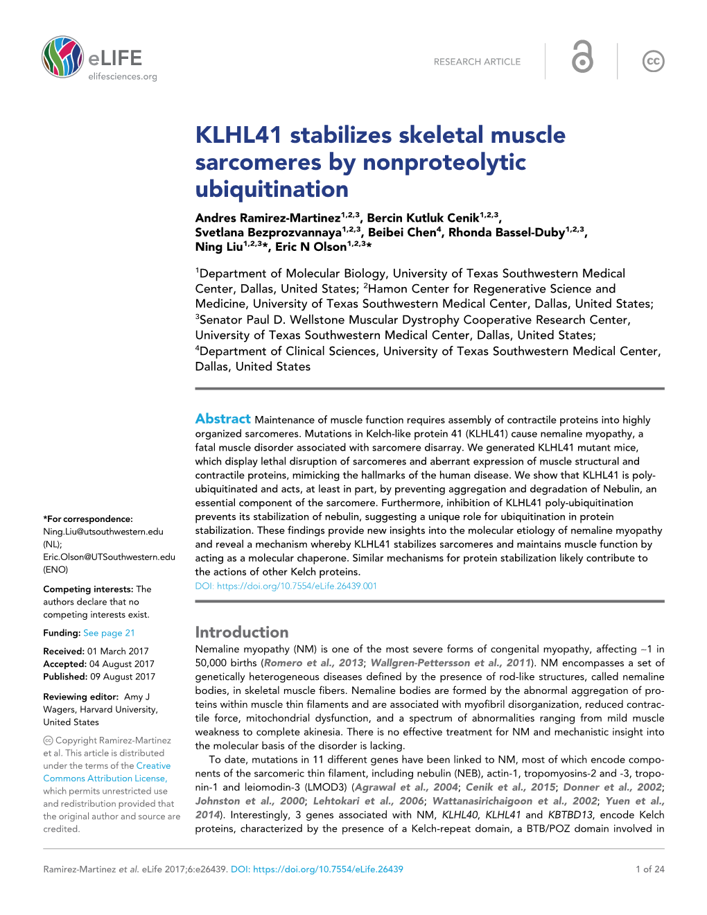 KLHL41 Stabilizes Skeletal Muscle Sarcomeres by Nonproteolytic Ubiquitination