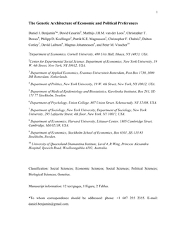 The Genetic Architecture of Economic and Political Preferences