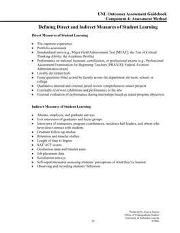 Assessment Method Defining Direct and Indirect Measures of Student Learning