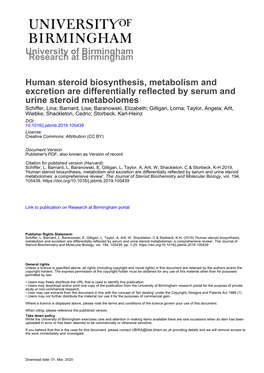 Human Steroid Biosynthesis, Metabolism and Excretion