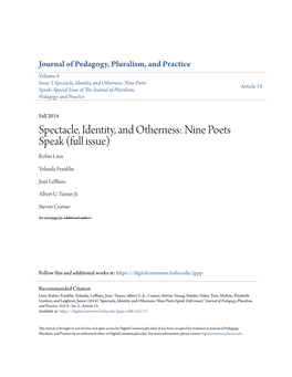 Spectacle, Identity, and Otherness: Nine Poets Article 13 Speak, Special Issue of the Journal of Pluralism, Pedagogy and Practice