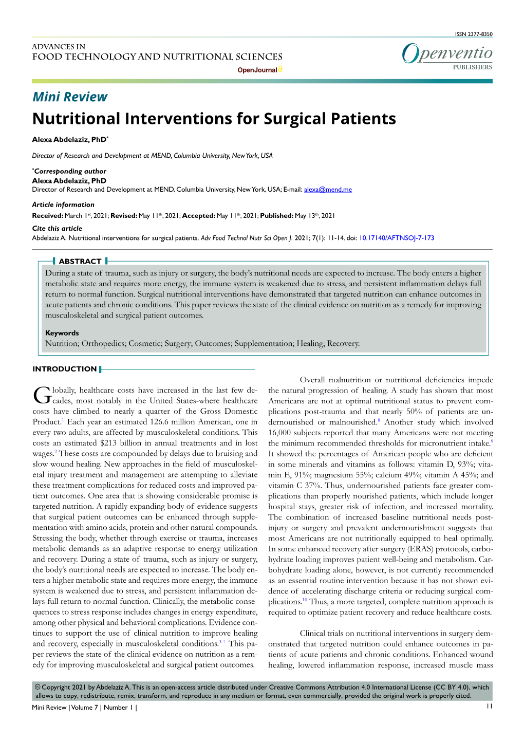 Nutritional Interventions for Surgical Patients