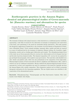 Zootherapeutic Practices in the Amazon Region: Chemical and Pharmacological Studies of Green-Anaconda Fat (Eunectes Murinus)
