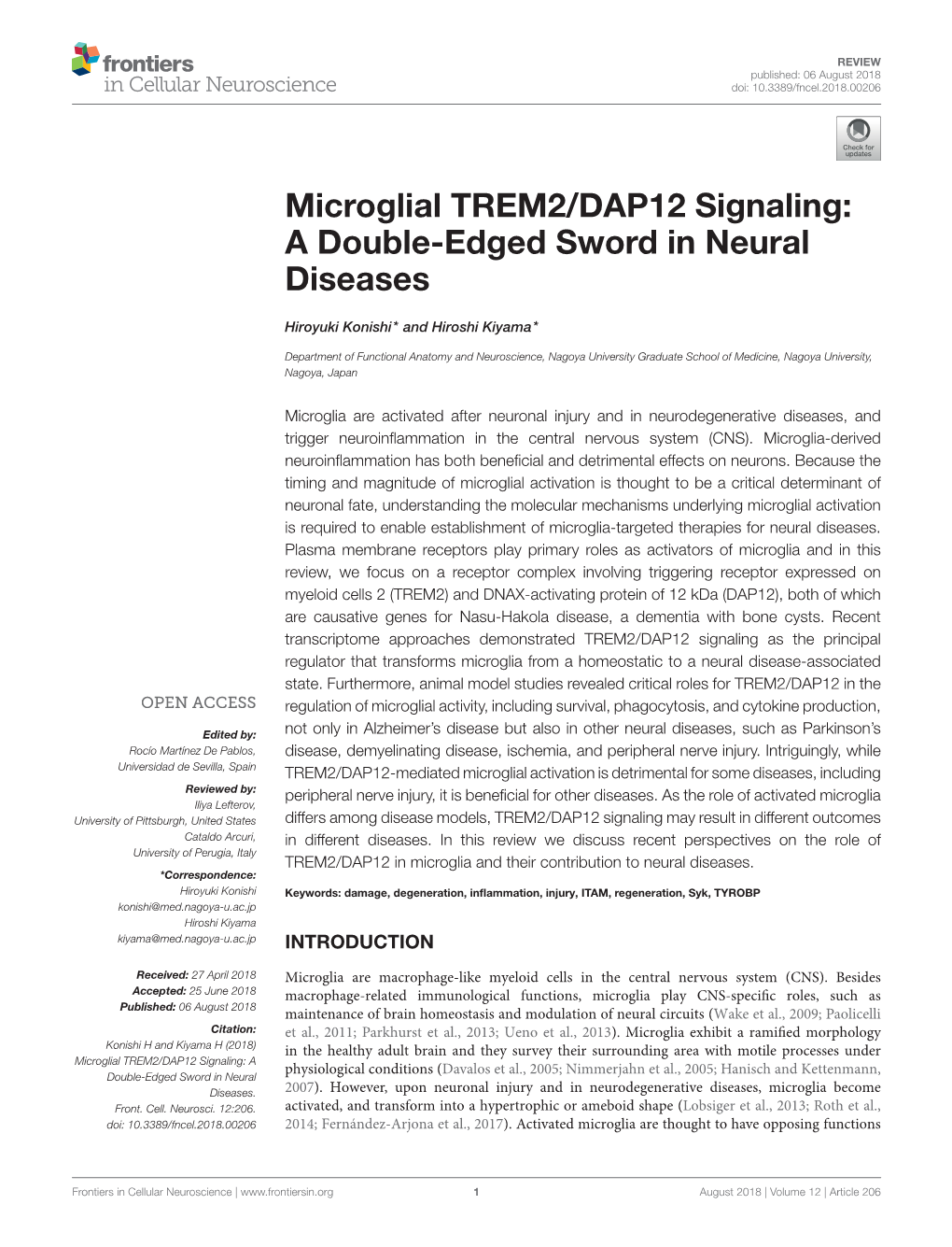 Microglial TREM2/DAP12 Signaling: a Double-Edged Sword in Neural Diseases