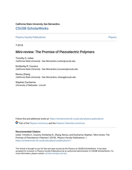 Mini‐Review: the Promise of Piezoelectric Polymers