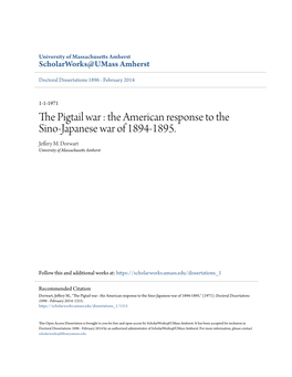 The American Response to the Sino-Japanese War of 1894-1895