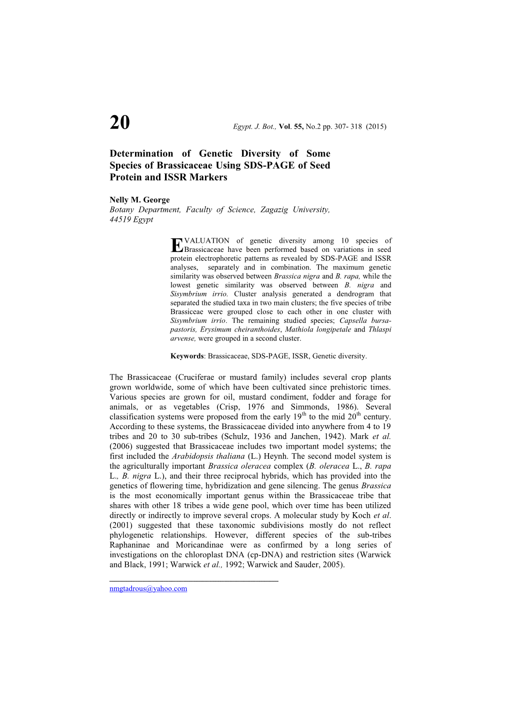 Determination of Genetic Diversity of Some Species of Brassicaceae ...