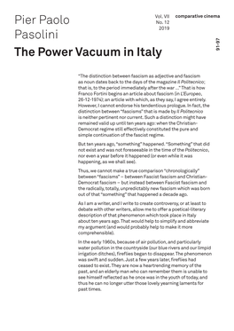 The Power Vacuum in Italy Pier Paolo Pasolini