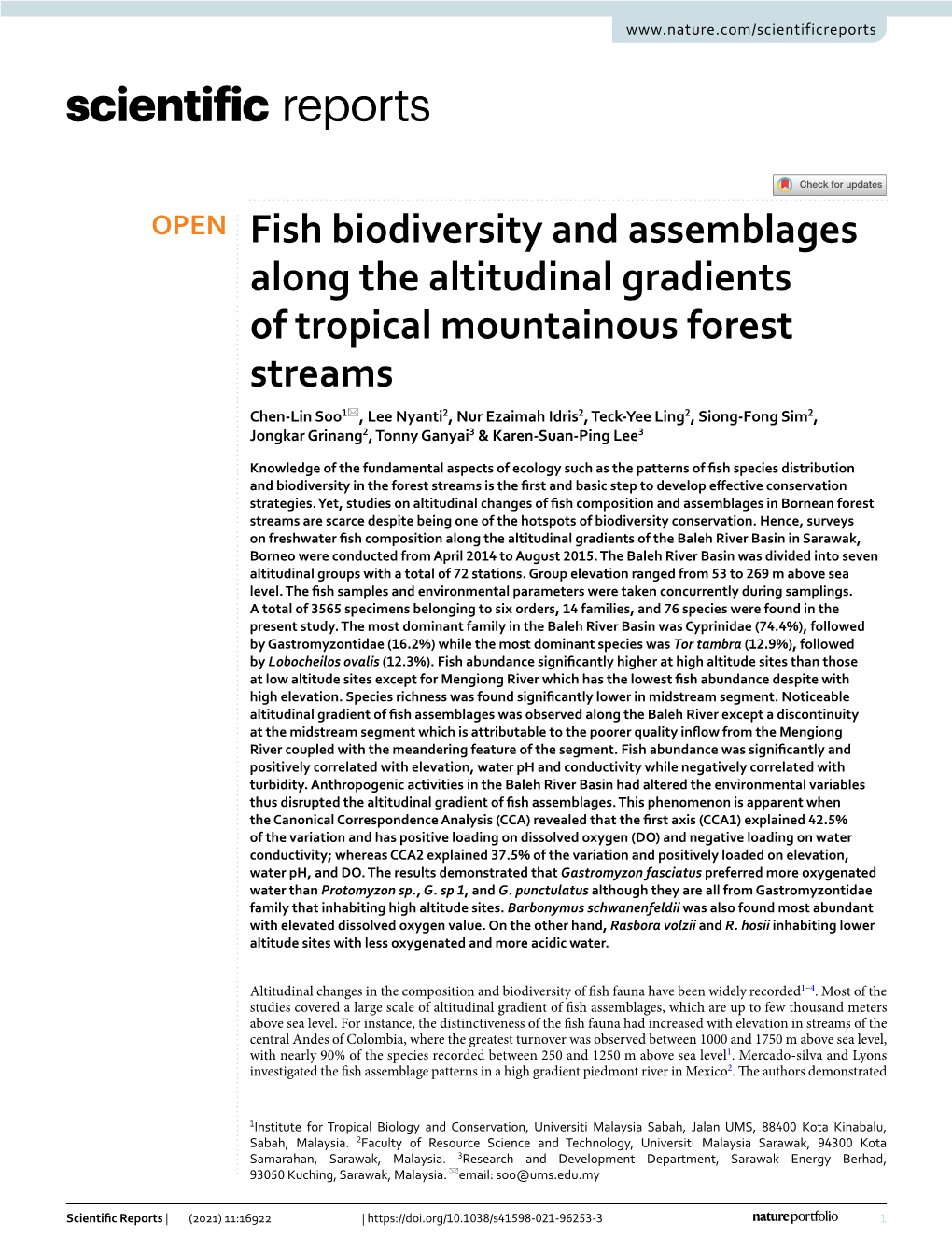 Fish Biodiversity and Assemblages Along the Altitudinal Gradients Of