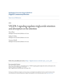 VEGFR-3 Signaling Regulates Triglyceride Retention and Absorption in the Intestine Trevor Shew Washington University School of Medicine in St