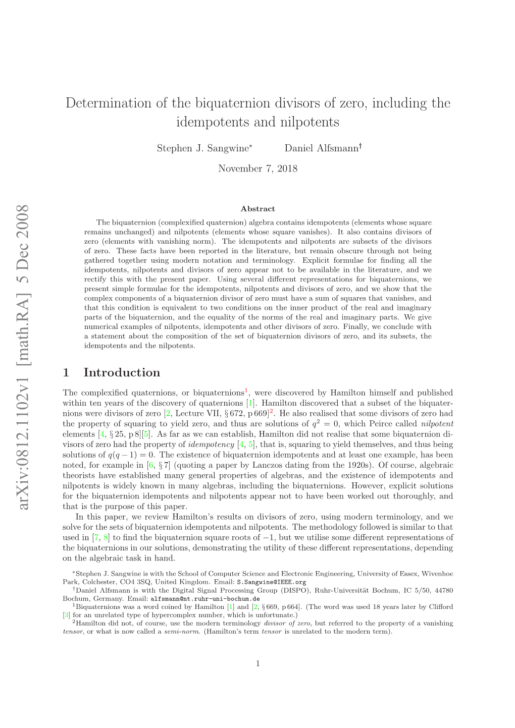 Determination of the Biquaternion Divisors of Zero, Including