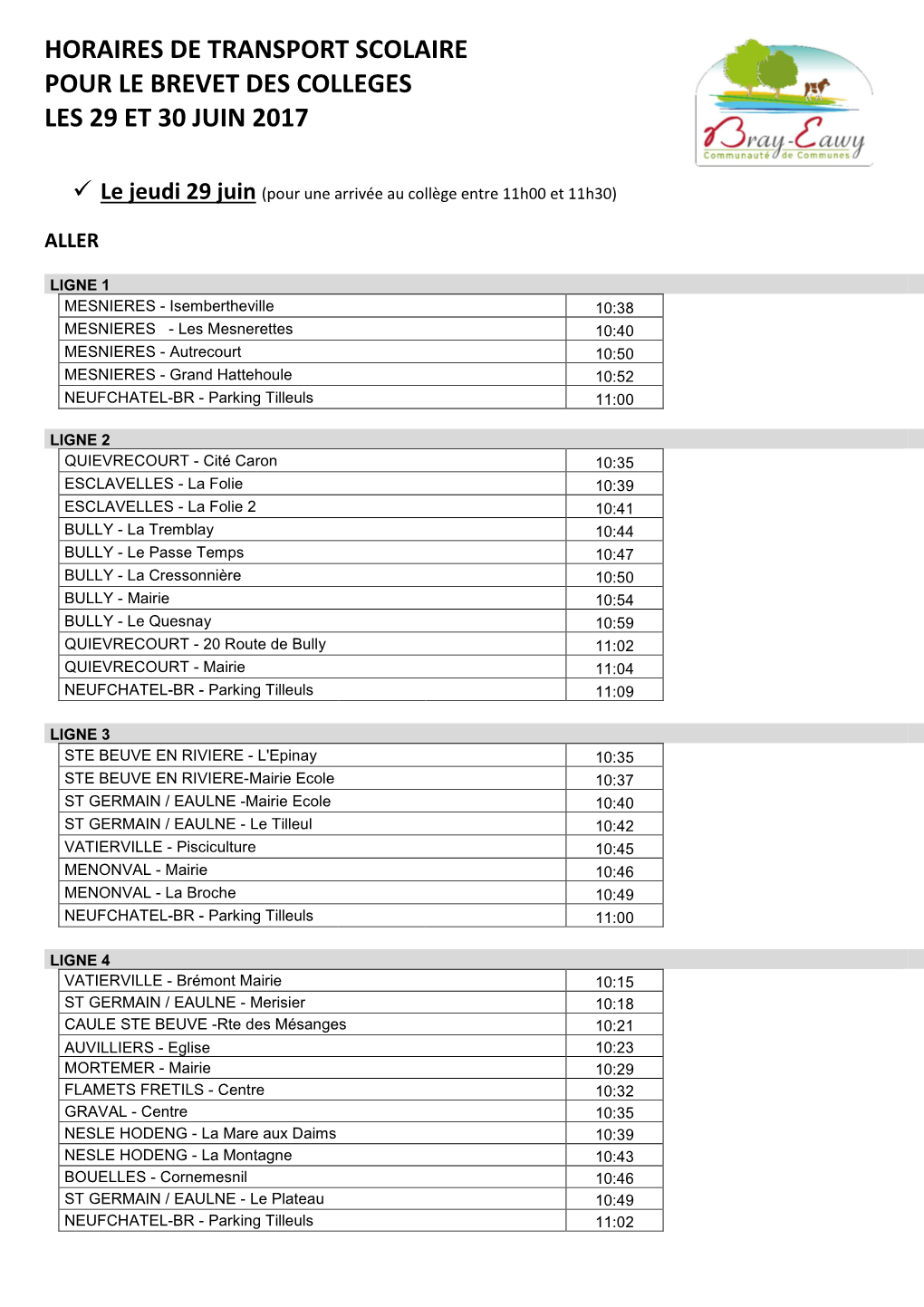 Horaires De Transport Scolaire Pour Le Brevet Des Colleges Les 29 Et 30 Juin 2017